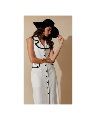 Bella Dress in Twill Viscose – Polo Collar & Midi Length