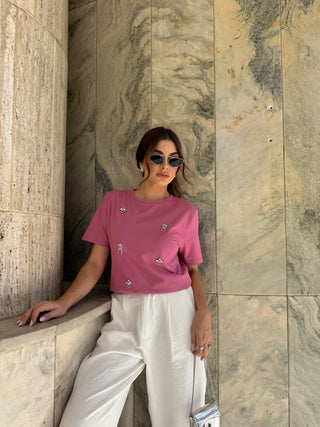 Brazilian T-Shirt with Crystal Embellishments – Available in Black and Pink