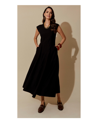 Twill Viscose Dress – Flared Cut & Muscle Sleeves