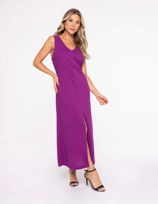 Brazilian Fuchsia Midi Dress with Front Slit