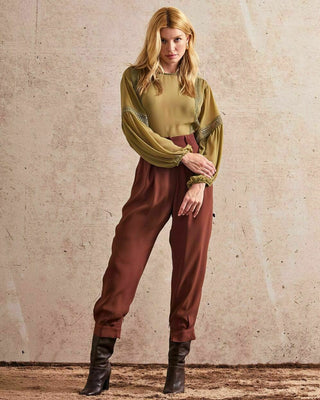 Tailored Pants in 100% Viscose with Front Pleats and Ankle Zipper