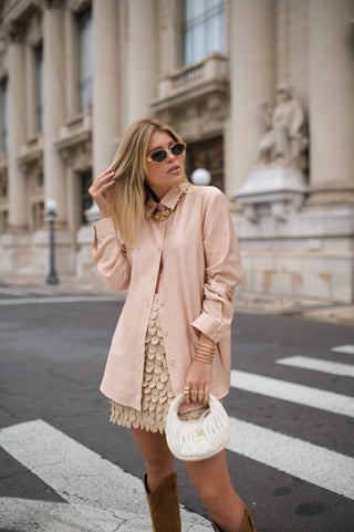 Suede Skirt with Scaled Texture – Available in Brown and Beige