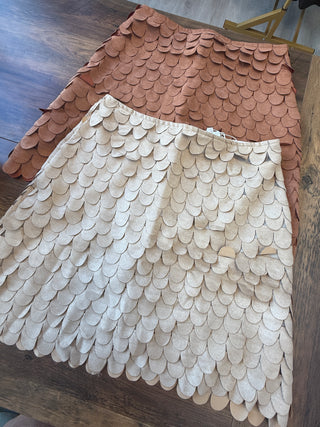 Suede Skirt with Scaled Texture – Available in Brown and Beige