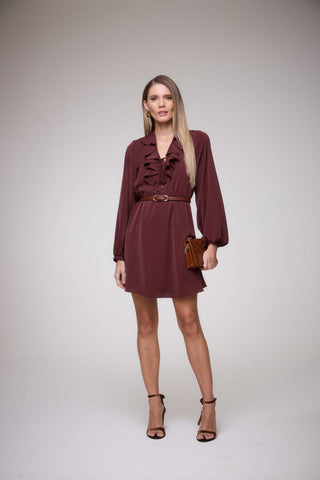 Flowy Wide Dress with Long Sleeves and Front Tie Detail