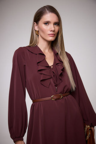 Flowy Wide Dress with Long Sleeves and Front Tie Detail