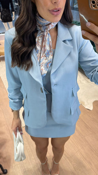 Blue Viscolinho Blazer with Lining