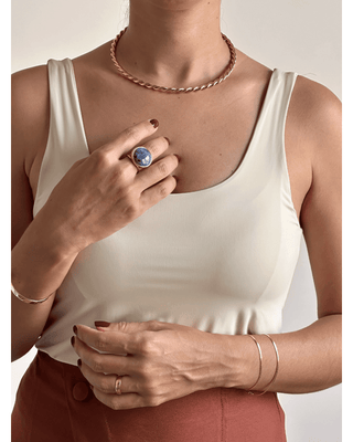 Adjustable Round Sodalite Ring – Gold Plated Semi-Jewelry