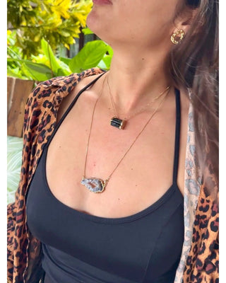 Scapular Necklace with Black Tourmaline and Natural Geode – Protection and Elegance