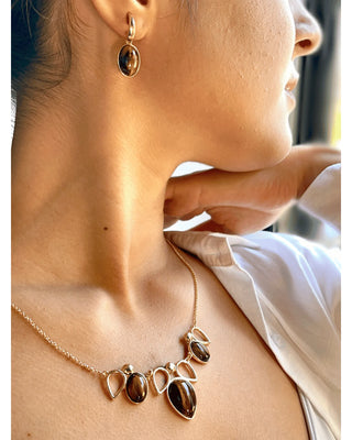 Tiger’s Eye Teardrop Necklace & Earring Set – 18K Gold-Plated