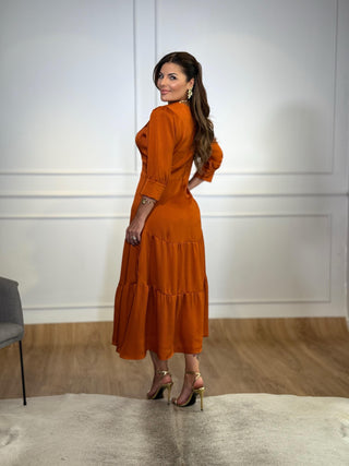 Textured Crepe Midi Dress with Satin Finish