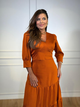 Textured Crepe Midi Dress with Satin Finish